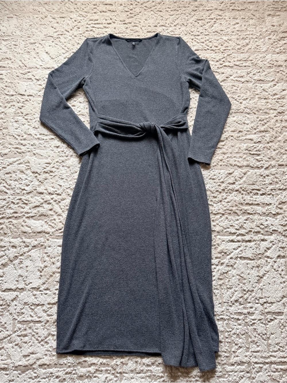 White House Black Market Charcoal V-Neck Long Sleeve Wrap Dress